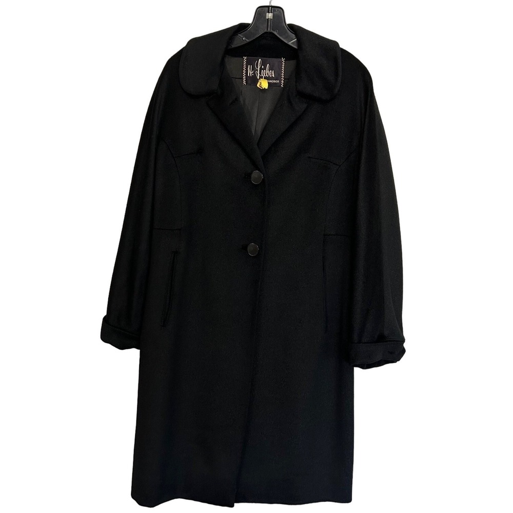 Vintage H. Liebes Dan Millstein Coat Womens M Black French Wool Overcoat